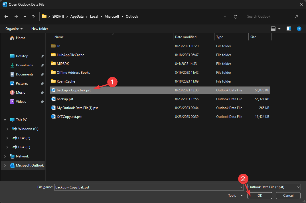 Выберите файл и нажмите ОК