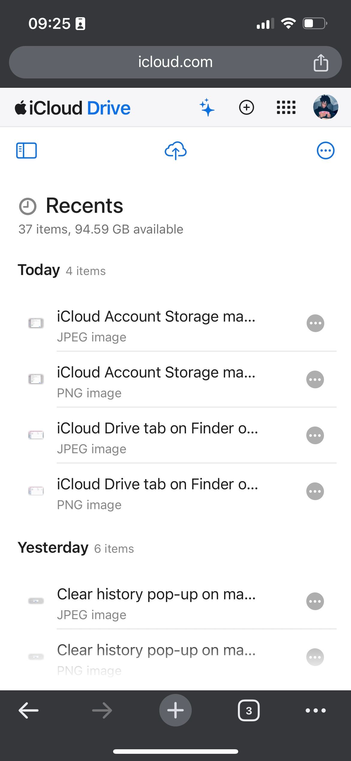 Страница iCloud Drive в вебе