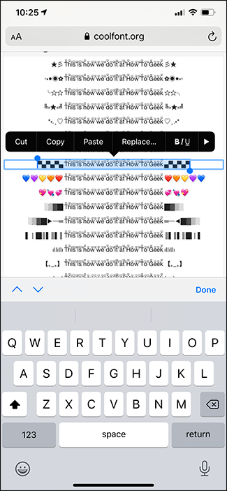Копирование выбранного текста