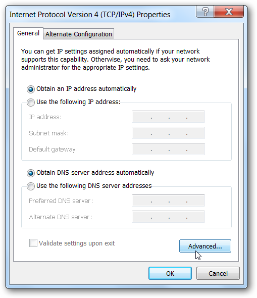 Кнопка «Дополнительно» в свойствах IPv4