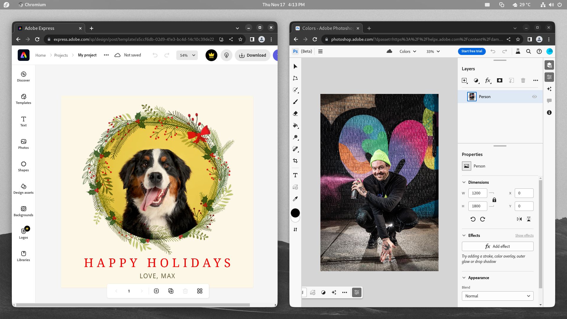 Adobe Express and Photoshop Web (Beta) on Chromium Linux