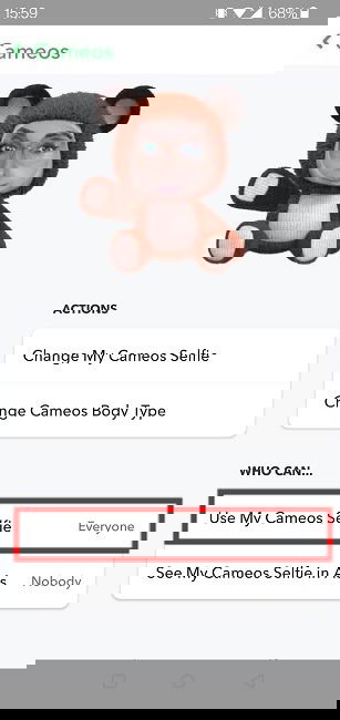 Cameos Selfie Snapchat Privacy Everyone
