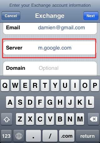 Ввод сервера m.google.com