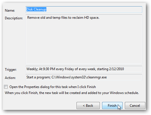 Сводка задачи перед завершением создания