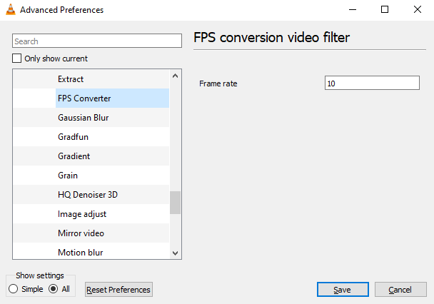 Выбор фильтра при конвертации в VLC