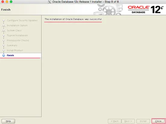 Установка Oracle завершена