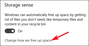 Экран настроек Storage Sense с опциями удаления временных файлов и очистки Корзины