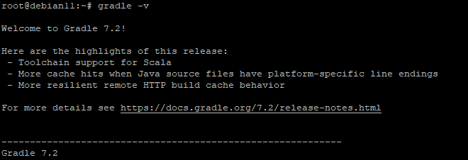 Вывод gradle -v: версия Gradle и JVM