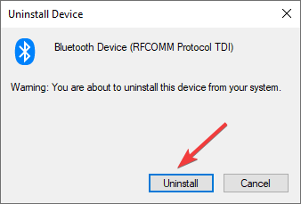 Подтверждение удаления драйвера Bluetooth
