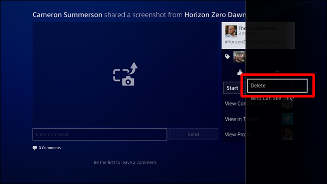 Меню опций поста с выбранным пунктом Delete