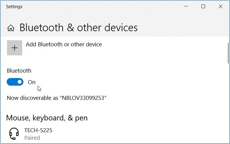 Включение Bluetooth в настройках Windows