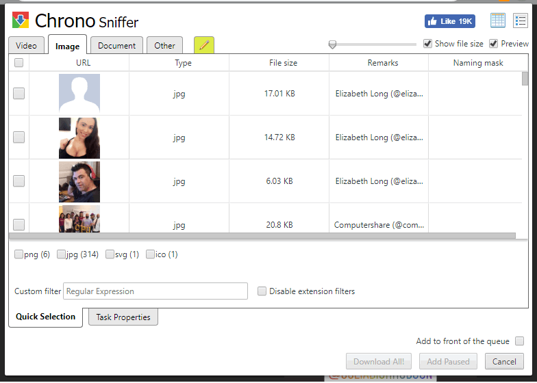 Сниффер Chrono — превью изображений для выбора