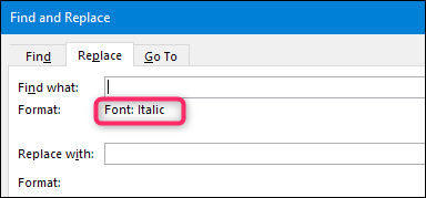 Окно 'Найти и заменить' с указанными форматами для поиска