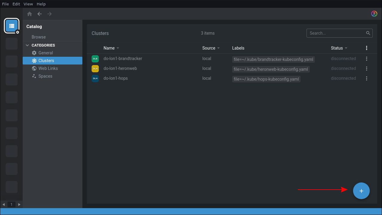 Скриншот процесса подключения к кластеру через Lens