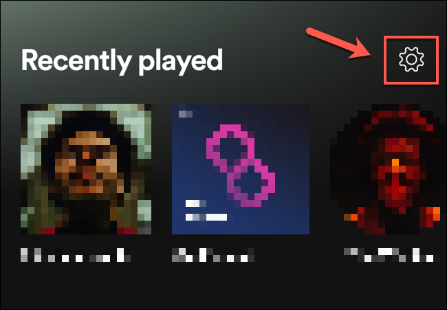 Иконка настроек (шестерёнка) в правом верхнем углу мобильного приложения Spotify