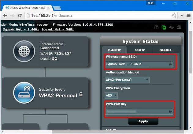 Настройки Wi‑Fi: SSID и пароль