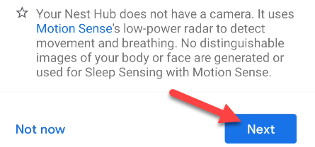Информация о работе радара Soli с кнопкой Next