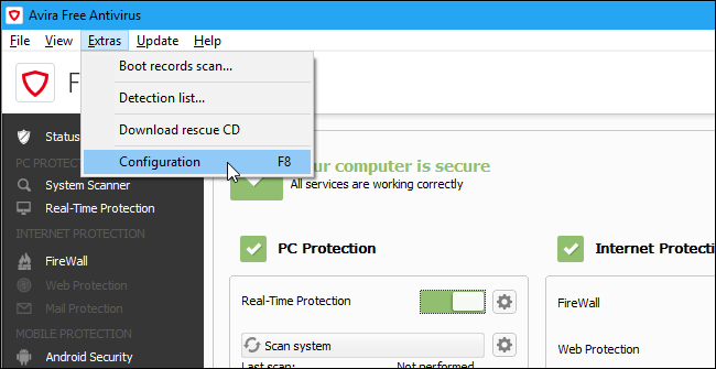 Скриншот раздела предупреждений Avira