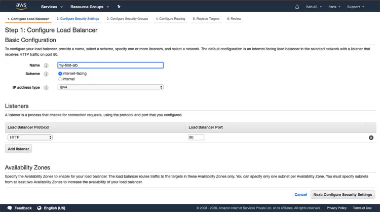 Форма ввода имени и схемы Load Balancer