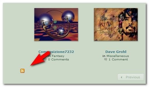 Иконка RSS на сайте DeviantArt для получения ссылки ленты