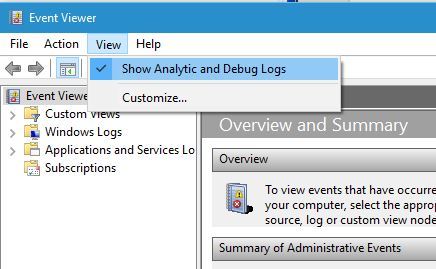 Просмотр аналитических и отладочных логов в Event Viewer