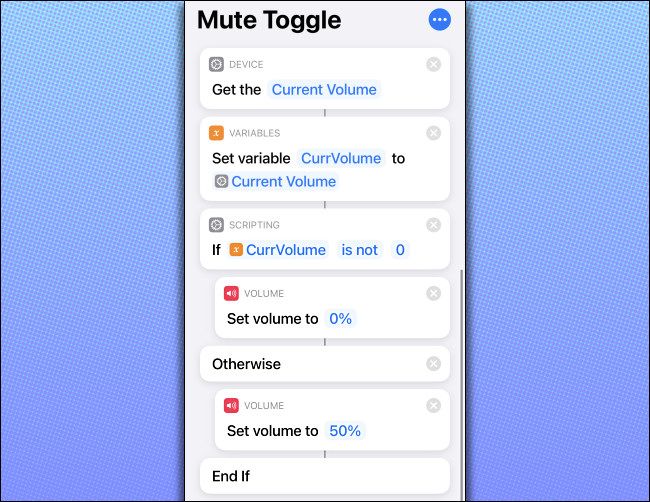Код команды «Mute Toggle» в приложении «Команды» на iPhone