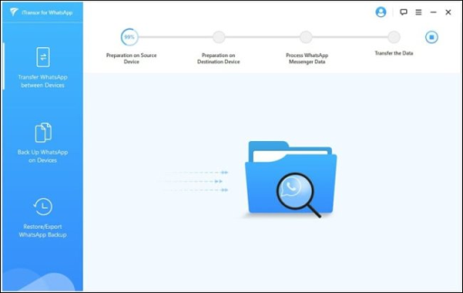 Страница прогресса переноса iTransor