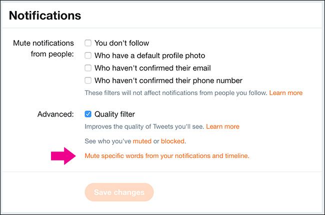 Опции для заглушения слов: 'Mute Specific Words'