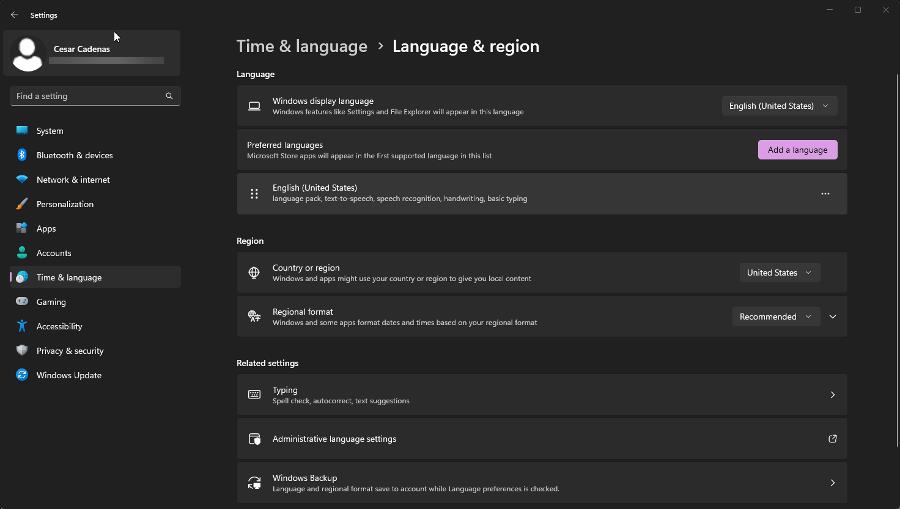 Параметры региона и языка в Windows