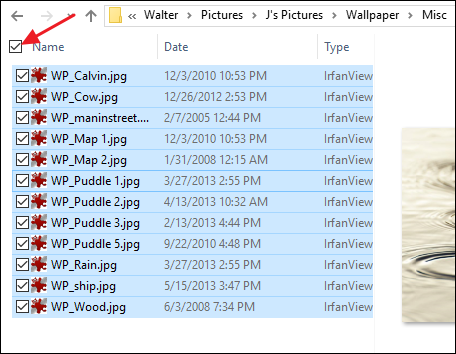 Флажок для выбора всех элементов в папке