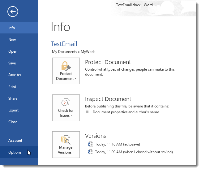 Выбор Параметров в меню