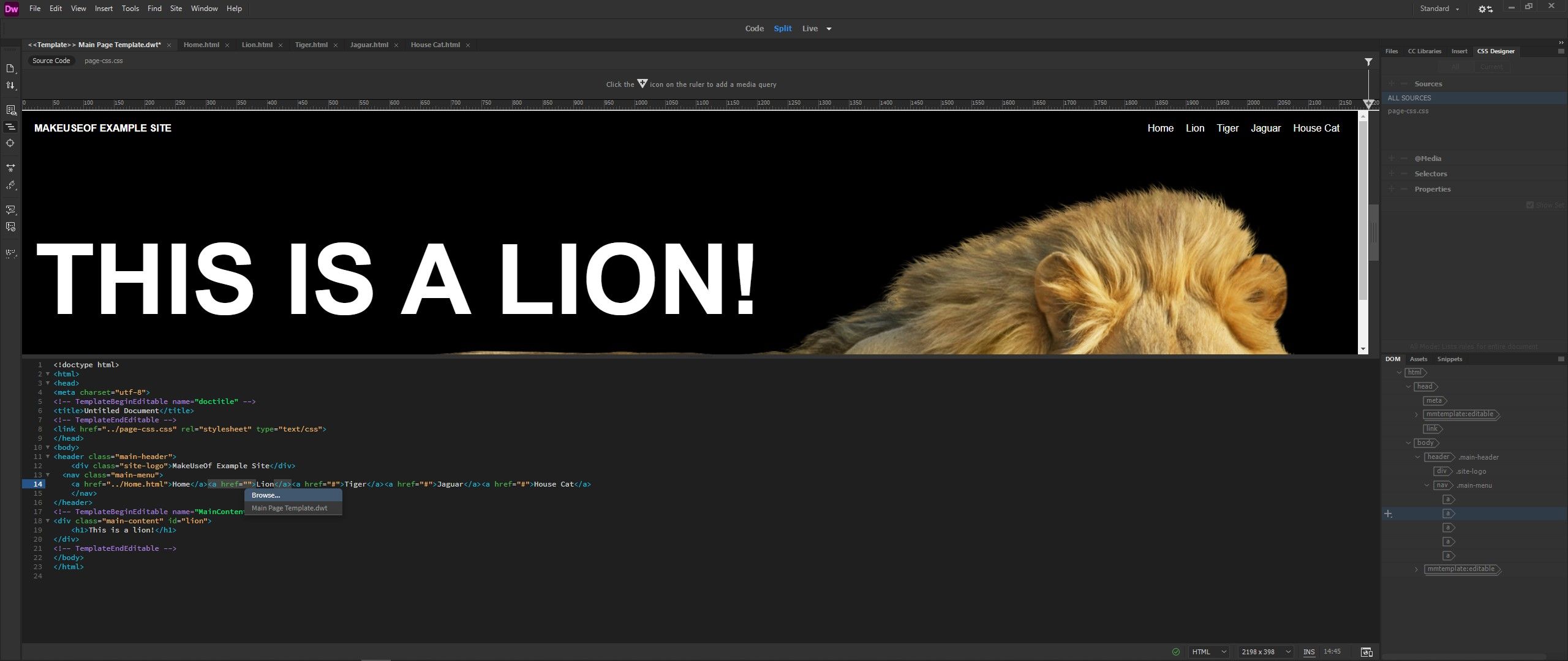 dreamweaver browse navigation links