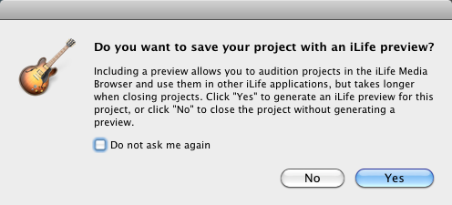 Опция сохранения проекта в iLife Media Browser