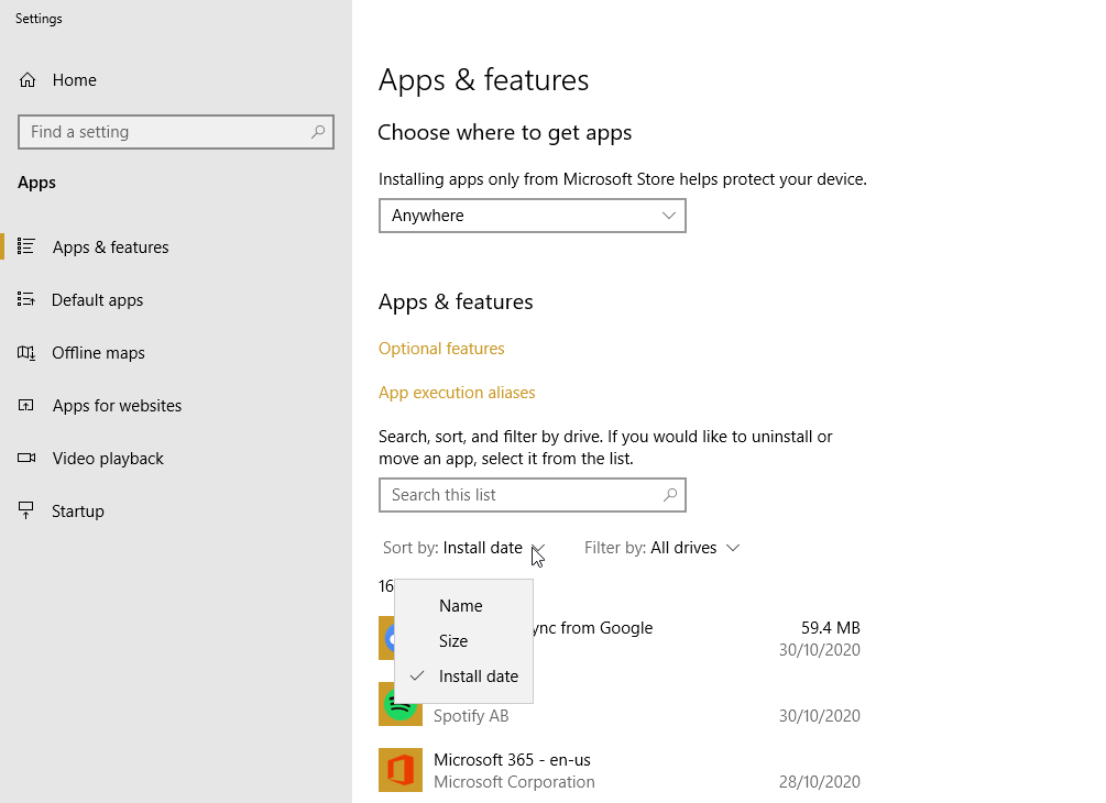 windows 10 remove program new menu