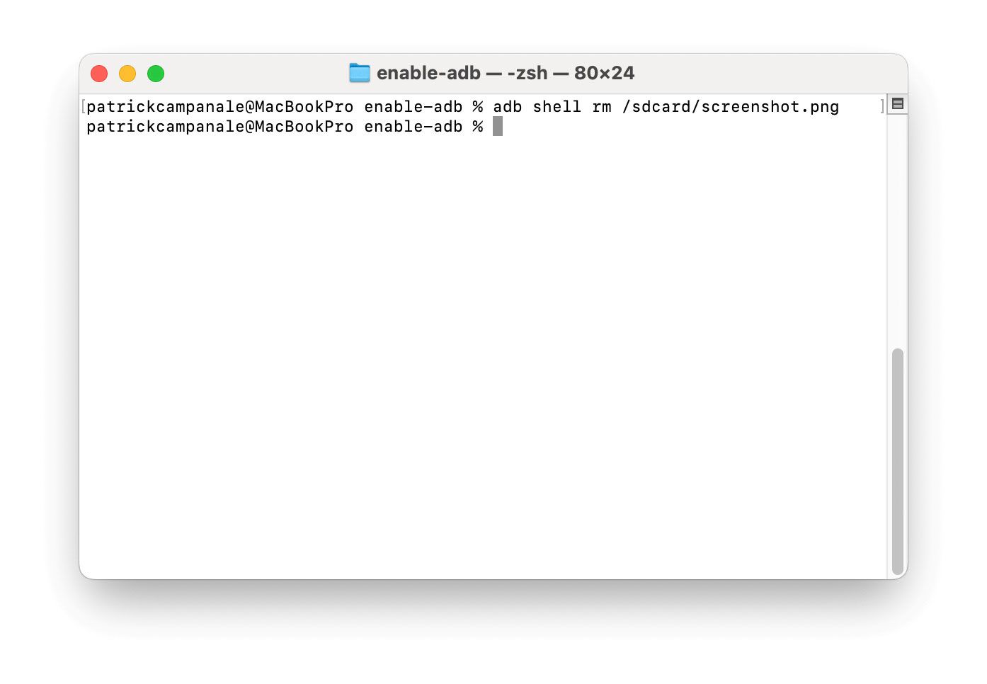 Удаление файла через ADB в терминале.