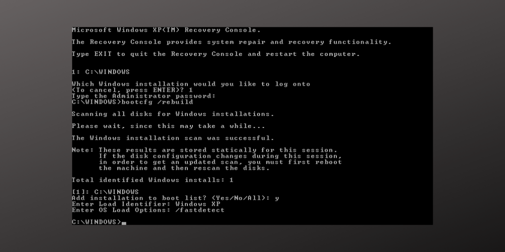 Успешное завершение операции восстановления