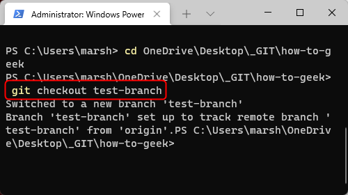 Команда для переключения веток в терминале