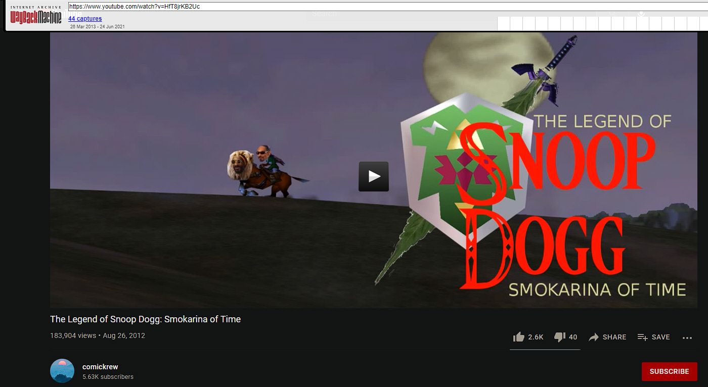 Страница видео, восстановленная через Wayback Machine