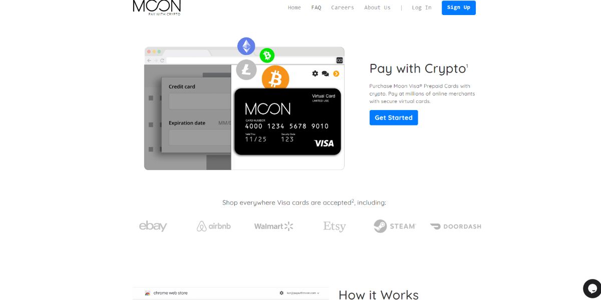 Виртуальная Visa-карта Moon на фоне сайта