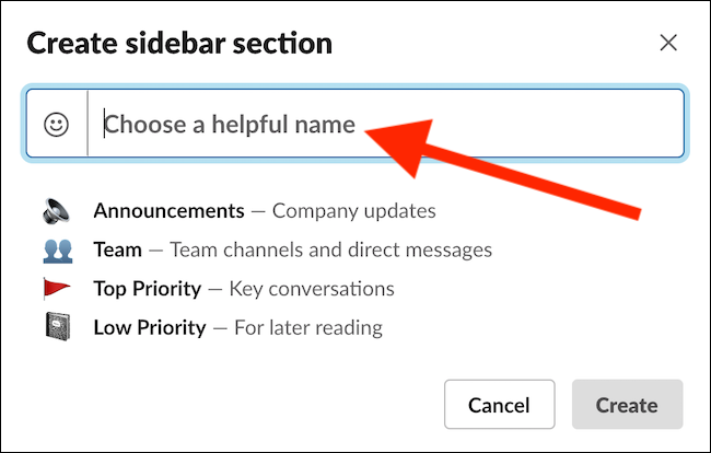 Ввод названия раздела в поле «Choose A Helpful Name»