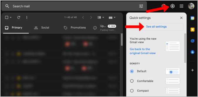 opening settings on gmail