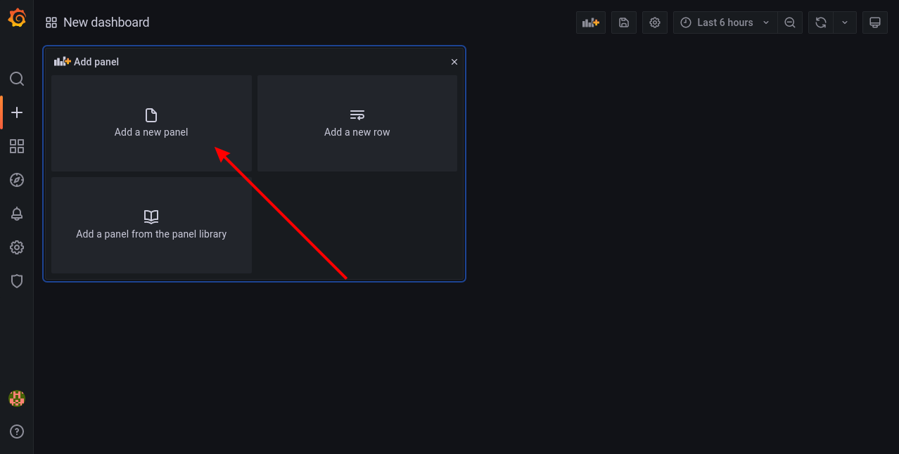 Скриншот пустого дашборда Grafana