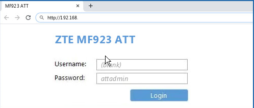 Страница входа в веб‑интерфейс AT&T