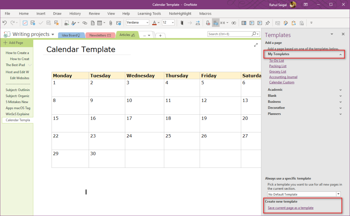 Редактирование сохранённого шаблона в OneNote