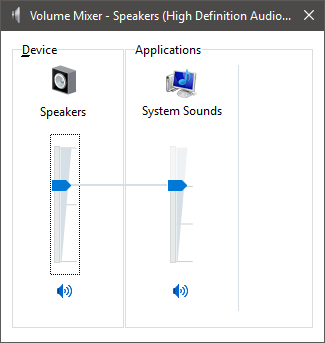 Пустой микшер без активных приложений — отображены только системные регуляторы
