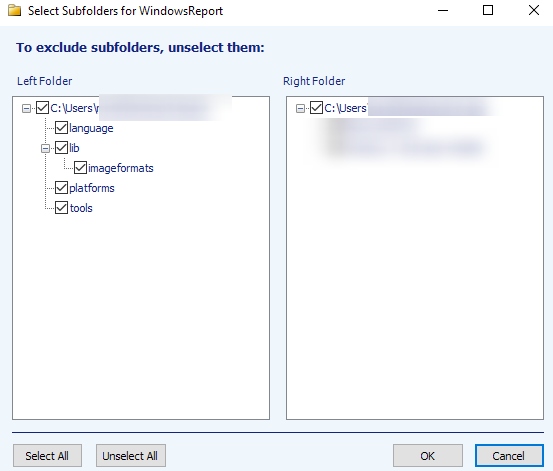 снятие выделения с подпапок в SyncToy