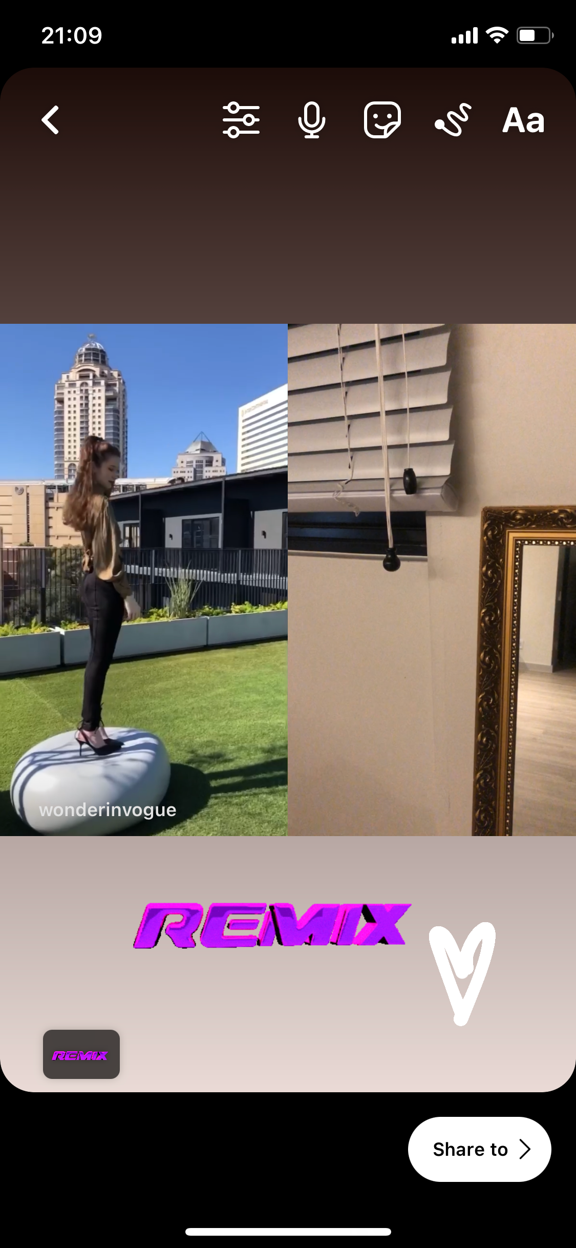 Редактирование ремикса в Instagram