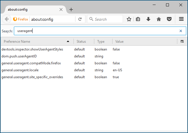 Поиск useragent в about:config