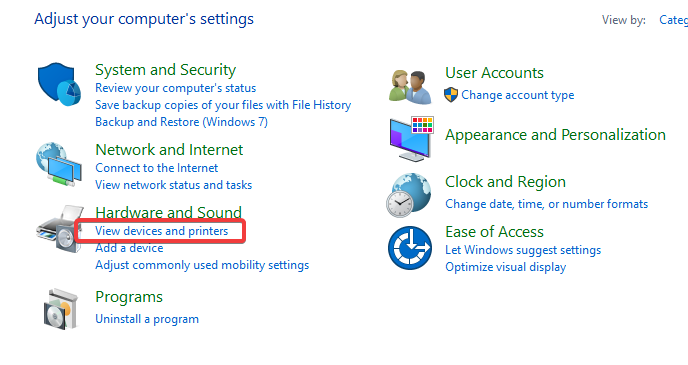 Окно «Устройства и принтеры» в Панели управления Windows с выделенным устройством Epson