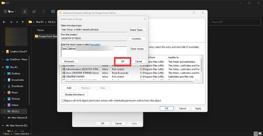 Кнопка OK для подтверждения изменений